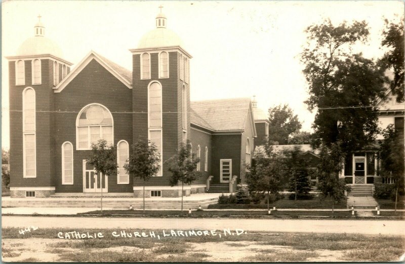 Vintage EKC Real Photo Postcard RPPC - Catholic Church Larimore ND