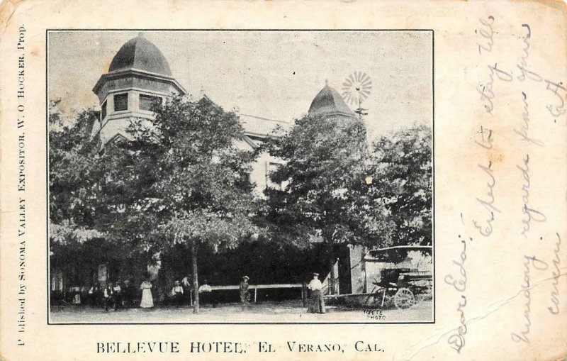 BELLEVUE HOTEL El Verano, CA Sonoma Valley 1907 Vintage Postcard