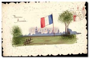 Holidays - Happy New Year - Flag - French flag - Old Postcard handpainted pai...