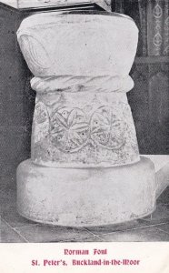 Norman Font St Peters Buckland In The Moor Old Postcard