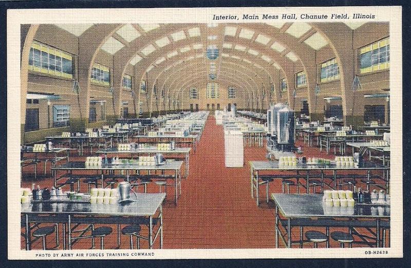 Main Mess Hall Interior Chanute Field IL unused c1940