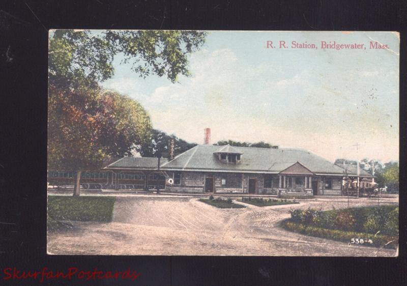 BRIDGEWATER MASSACHUSETTS RAILROAD STATION TRAIN DEPOT VINTAGE POSTCARD