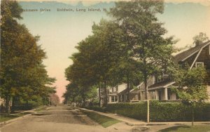 Hand-Colored Postcard; Baldwin, Long Island NY Oakmere Drive, Unposted Albertype