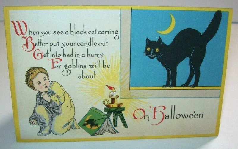 Vintage Halloween Postcard Black Cat Moon Light Nash Unused Series 27 Original 