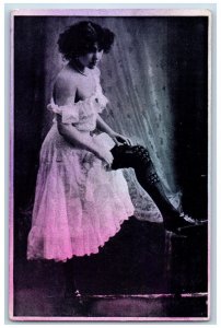 Pretty Woman Postcard Sexy Dress High Socks Northville South Dakota SD 1909