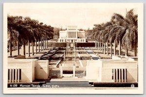 Hawaii Mormon Temple Laie Oahu RPPC Beautiful Lined Palm Trees Postcard A42