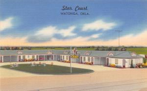 Watonga Oklahoma~Star Court Motel~Art Deco Sign~Roadside Hwy 33~1950 Linen PC 