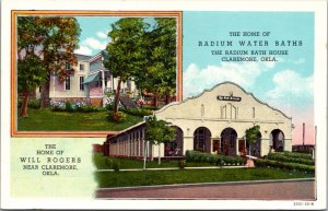 Linen Postcard Radium Water Baths and Home of Will Rogers in Claremore, Oklahoma