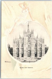 c1900s UDB Milan, Italy Beautiful Art Embossed Cathedral Duomo Angelic Girl A358