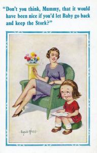 Baby Comes From The Stork Child Questioning Nature Story Comic Humour Postcard