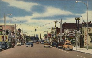 Tucumcari New Mexico NM Business District Classic 1940s Cars Linen Postcard