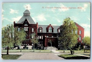 Saginaw Michigan MI Postcard St. Vincent's Orphans Home Scene 1910 Antique Trees