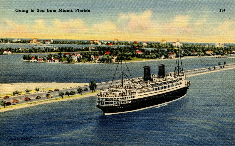 Steamship Leaving Miami, Florida