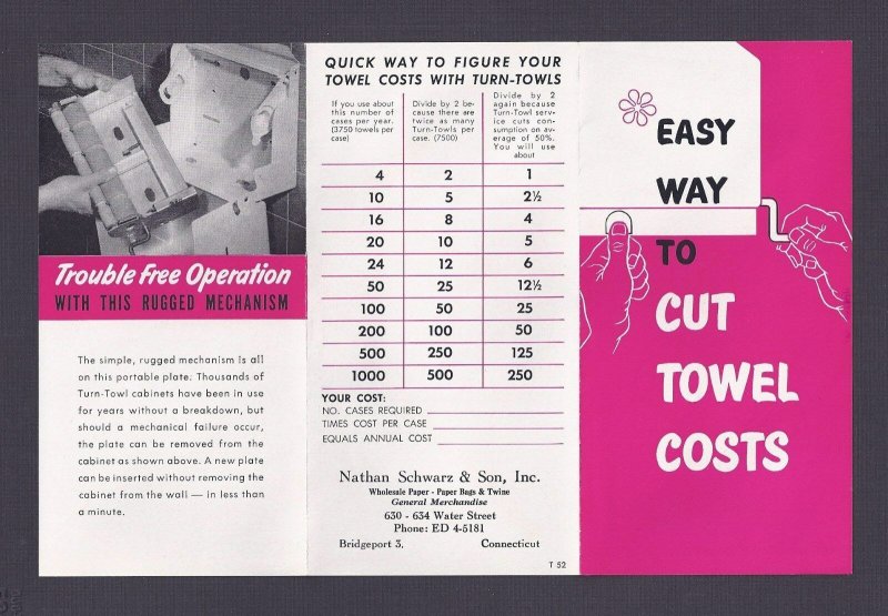 1952 NATHAN SCHWARTZ & SON AD FOR TOWEL DISPENSERS, BRIDGEPORT CT