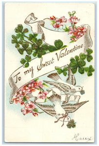 Valentine Shamrock Birds Flowers Embossed Tuck's Lunenburg NS Canada Postcard