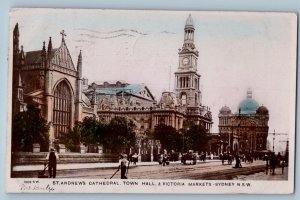 Sydney NSW Australia Postcard St. Andrew's Cathedral Town Hall 1910 RPPC Photo