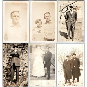 x6 LOT c1910s Outdoor People RPPC Stand Gentlemen Girl Real Photos Antique A176