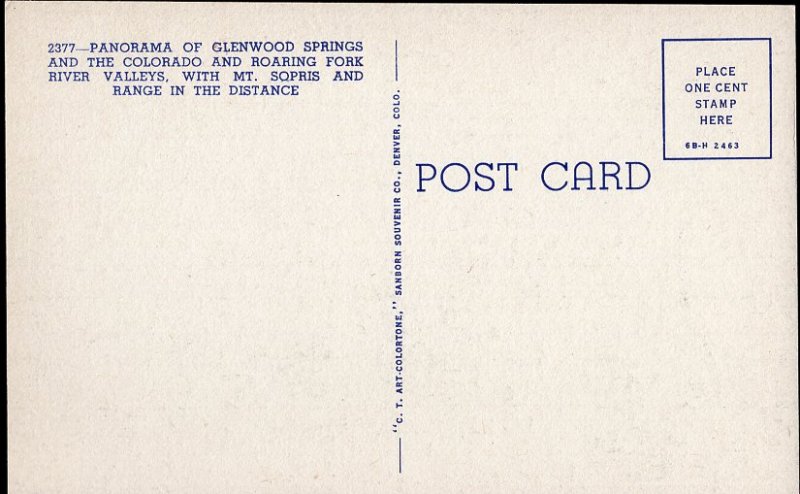 Colorado GLENWOOD SPRINGS Panorama Colorado Roaring Fork River Valleys - LINEN