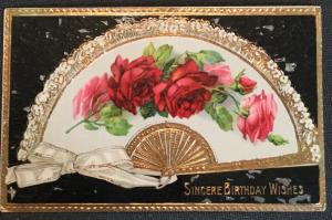 Postcard Unused w/writing on back “Sincere Birthday Wishes” Flowers LB