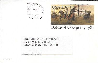 US Used Pre-stamped Postcards UX87 Battle of Cowpens, 1781