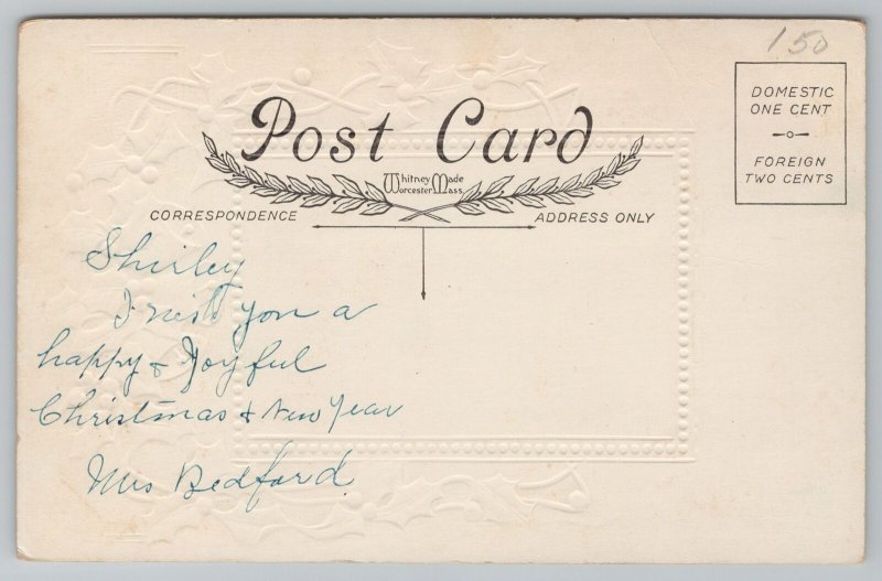 Christmas~Angels Appeared Unto Shepherds~Star Shone~Gold~Emb~Whitney Made~Vtg PC 