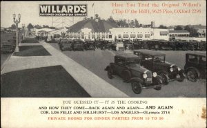 Los Angeles California CA Willard's Advertising Cars Restaurant c1915 Postcard