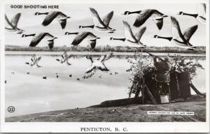 Penticton BC Good Shooting Here Hunting Hunter Geese Exaggeration Postcard F5
