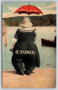 Manchester NH~Pine Island Park~Big Lady Bathing Beauty~It Floats~c1910 PC