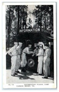 CAMP PATRICK HENRY, VA Virginia ~ WW2 ~ Area 6 INFORMATION BOOTH  1940s Postcard