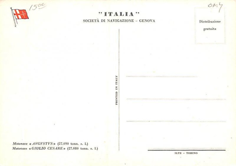 Augustus Italian Line Ship 