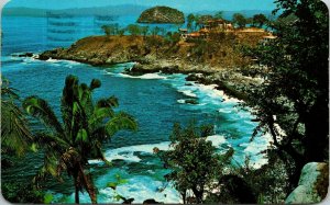 View Mismaloya Beach Arches Puerto Vallarta Jalisco Mexico VTG Postcard PM WOB 