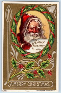 Stillwater MN Postcard Christmas Santa Claus Wreath Holly Berries 1910 Antique