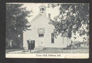 HEBRON INDIANA TOWN HALL BUILDING 1913 VINTAGE POSTCARD