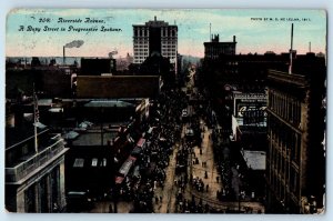 1910 Spokane Washington Postcard Riverside Avenue Busy Street Progressive Posted