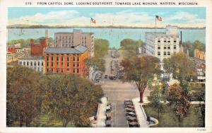 MADISON WISCONSIN~FROM CAPITOL DOME LOOKING SOUTHEAST-LAKE MONONA POSTCARD 1929