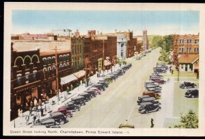 PEI CHARLOTTETOWN Queen Street North Store Fronts Older Cars PECO - White Border