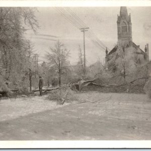 c1910s Crazy Ice Storm RPPC Fallen Tree Ruins Church Power Lines Real Photo A139