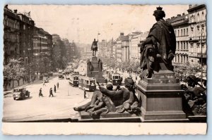 Prague Czechia Postcard Wenceslaus Square Monument c1940's RPPC Photo