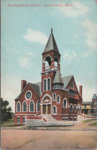 Postcard Congregational Church Leavenworth Kansas KS