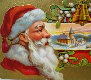 Santa Claus Father Christmas Blessings Postcard Gold Bell Vintage Series 2