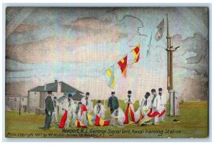 c1910s General Signal Drill Naval Training Station Newport RI Flags Postcard 