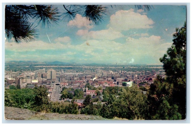 1960 Over Spokane Washington Largest City Great Inland Empire View WA Postcard