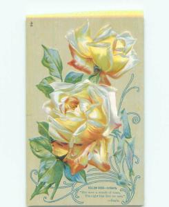 Unused Pre-Linen BAGLY QUOTE ABOUT ROSES - YELLOW ROSE FLOWERS k4176