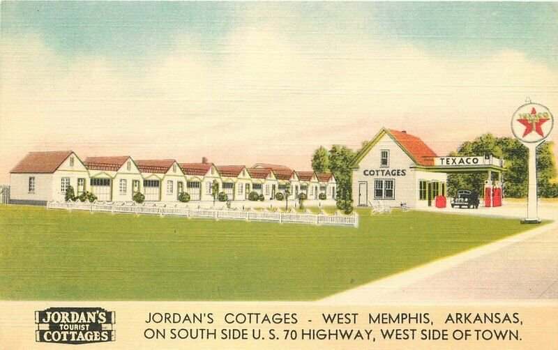 Jordan's Cottage Memphis Arkansas 1940s Texaco Gas Station Postcard 12861