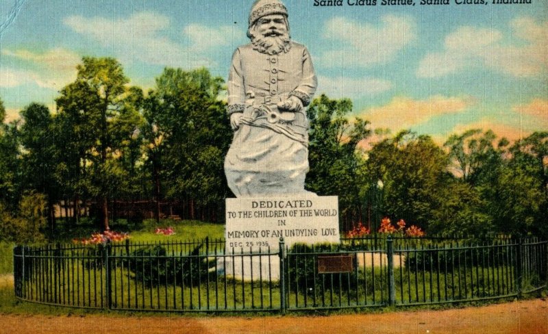 Vintage Santa Clause Statue, Santa Claus, Indiana Postcard F78 