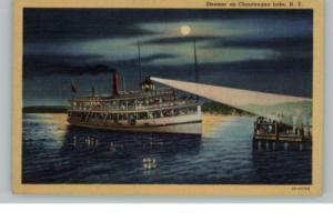 Chautauqua Lake NY Ship at Night Postcard