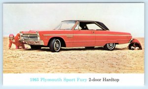 Automobile Advertising 1965 PLYMOUTH SPORT FURY~ 2 Door Hardtop Red Car Postcard