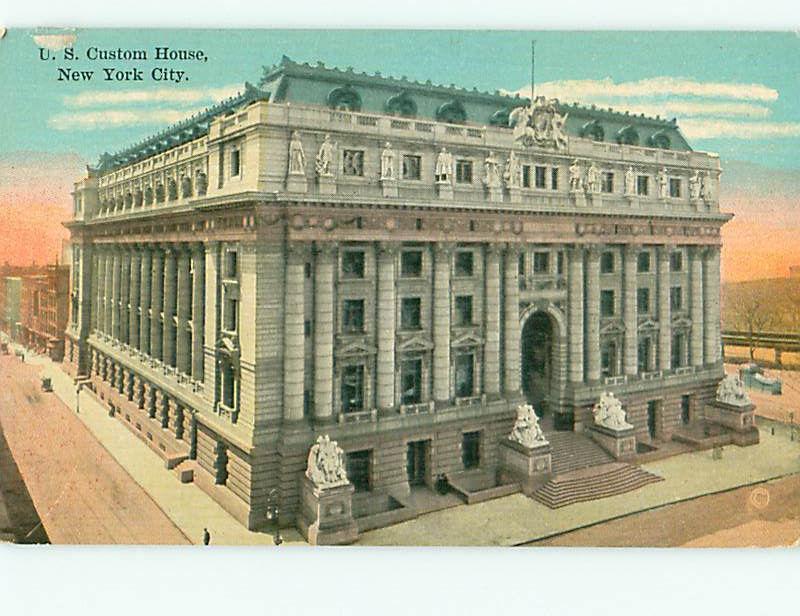 US Customs House Corner  New York  Postcard # 8819