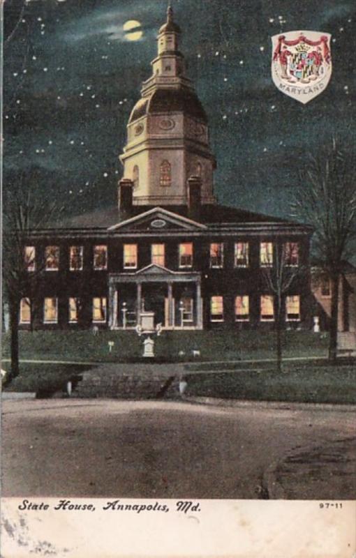 Maryland Annapolis The State House At Night 1910