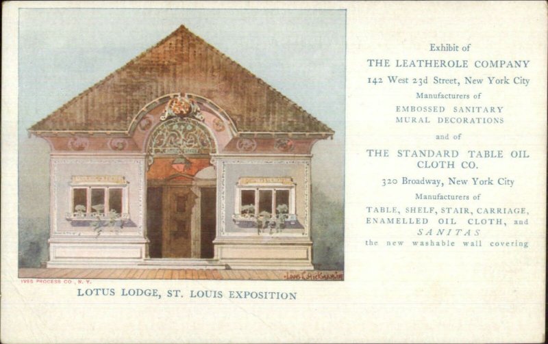 1904 St. Louis Expo Lotus Lodge Leatherole Co New York City Postcard